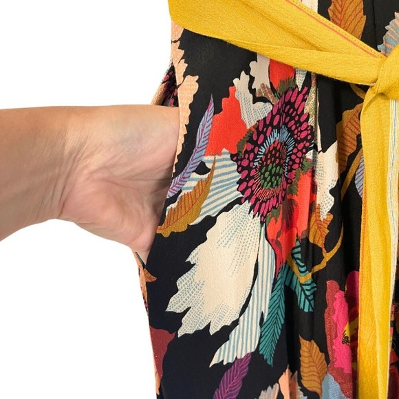 Anthropologie Maeve Botanica Faux Wrap Dress Size 0P Bold Floral Boho Hanky Hem - Picture 8 of 14
